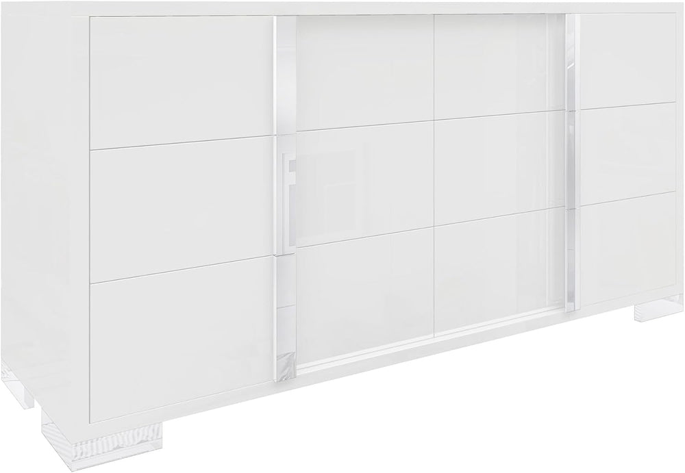AMERLIFE 6 Drawer Dresser, Modern Storage Chest, High Gloss Finish, White