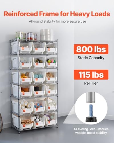 VEVOR 7-Tier Rolling Bin Storage Rack, 18 Organizer Bins, Bin Rack Storage St...