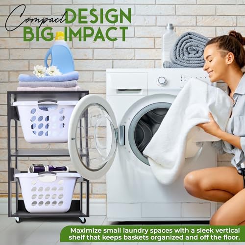 Laundry Basket Holder Shelf, Stackable Laundry Sorter (Slate Grey, 2 Tier)
