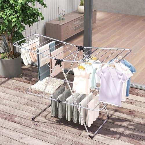Tangkula Clothes Drying Rack Foldable, 2-Level Heavy-Duty Aluminum Laundry Dr...