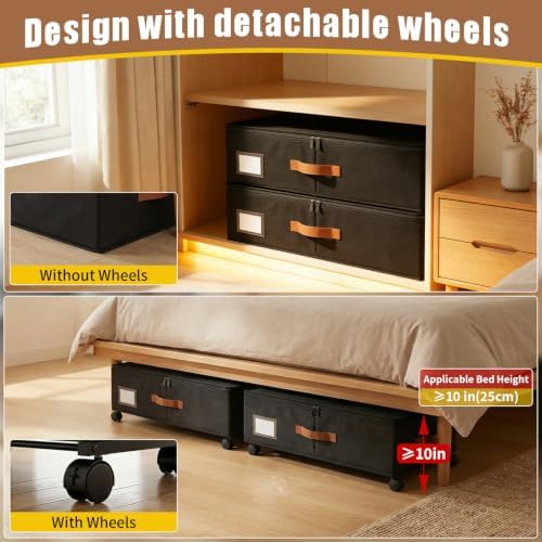 Large Under Bed Storage Containers with Wheels, 2-Pack Underbed Storage Bin