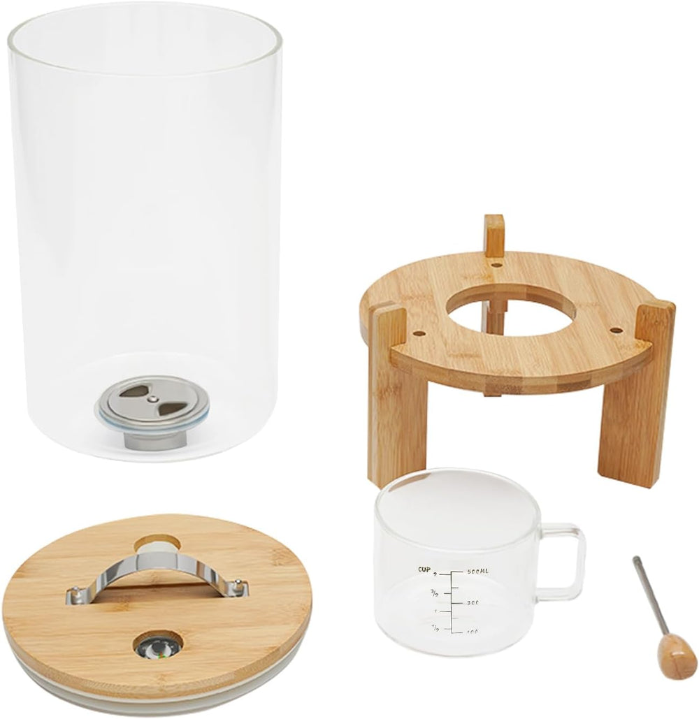 Glass Rice Dispenser,7.5L Countertop Flour Cereal Container w/ Bamboo Stand