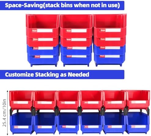 12 Packs Stackable Storage Bins, 7" x 5" x 4" Parts Bin,