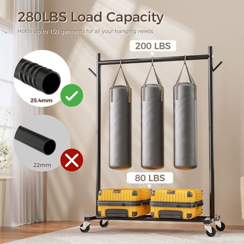 Clothes Rack, Clothing Rack for Hanging Clothes Load 280LBS, Rolling Garment ...