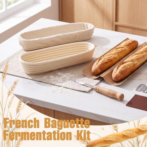 2 Pack 15 Inch Baguette Proofing Basket Set with Liners and Pan