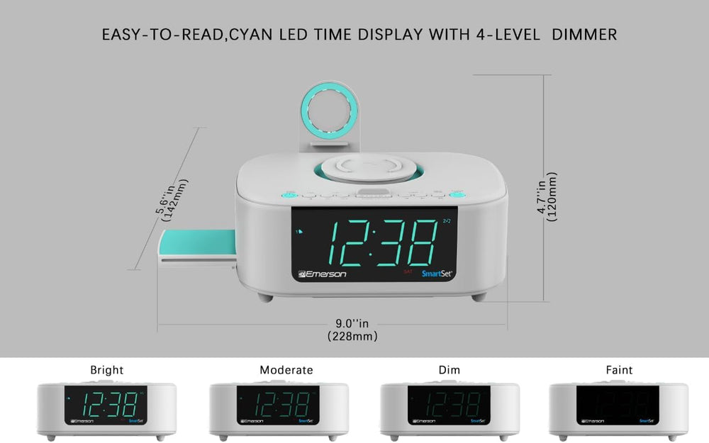 Emerson CKSW5010 Smartset Wireless Charging, Dual Alarm FM Clock, Bluetooth R...