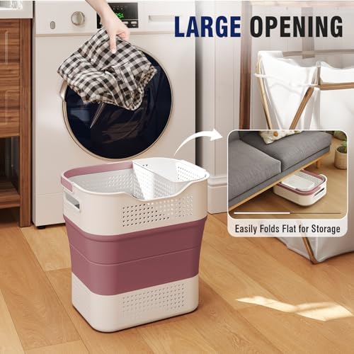 TECHMILLY Collapsible Plastic Laundry Basket Hamper with Handles, 35L Portabl...