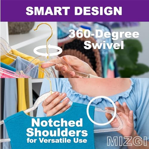 Premium Clear Invisible Acrylic Hangers,Crystal Plastic Hangers with Bling Go...