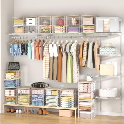 Hencawima 2 Pack Stackable Closet Storage Bins with Removable Divider, Wire S...