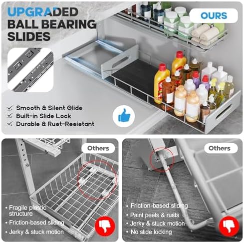 Under Sink Organizer Upgrade To Professional Rails,2-Tier Dual Pull Out Cabin...