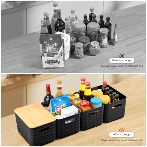 Ohmlove 4 Pack Storage Bins with Bamboo Lids,Stackable Box for Organization