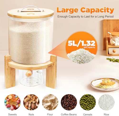 Rice Dispenser, Glass Cereal Storage Container, Grain Dispenser Glass Bucket,...