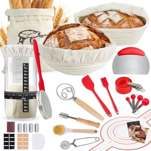 Sourdough Starter Kit Bread Baking Supplies, 10" Round Oval Banneton