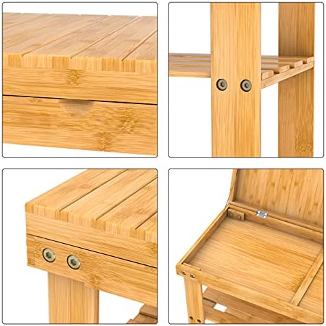 Zhuoyue Bamboo Shoe Rack Wood Bench with Storage Shelf for Entryway Small Spa...