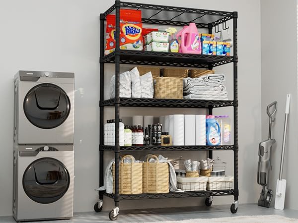 PrimeZone 74" H Wire Shelving 1250lbs 5 Tier Storage Shelves with Wheels