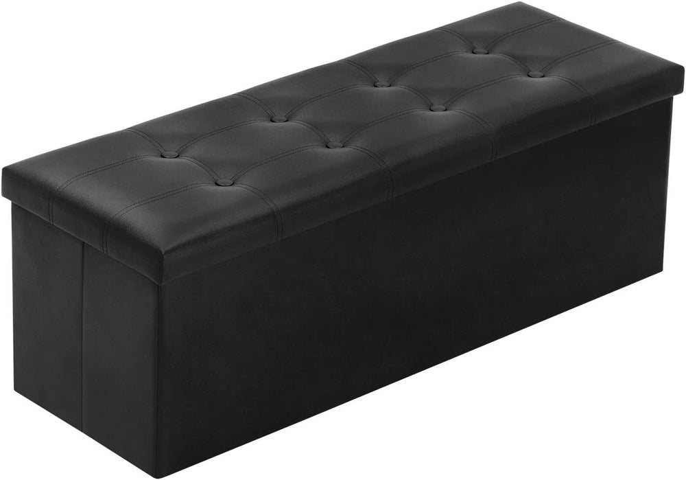 YOUDENOVA 43" Ottoman with Storage, Folding Faux Leather Bench, Black