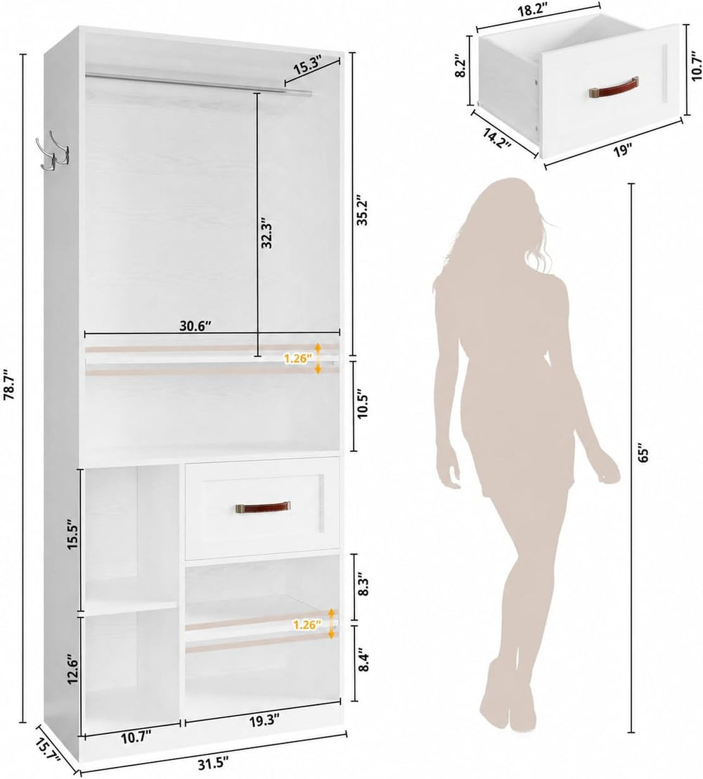 IRONCK 31.5" Closet Organizer System with 2 Adjustable Shelves, White