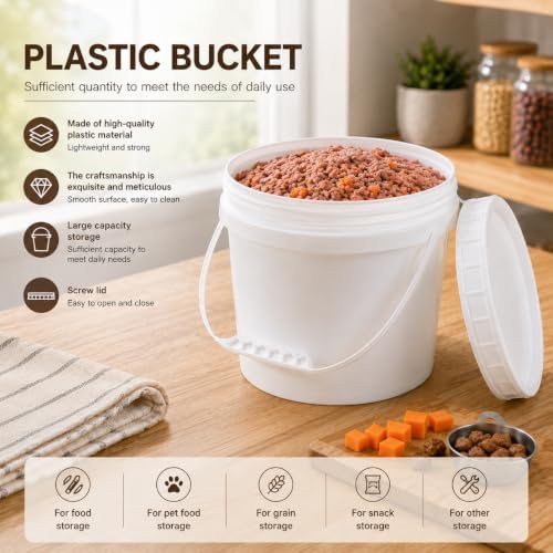 4 Pack 1 Gallon Plastic Buckets with Screw Lids & Handle, 2 Clear + 2 Whi...