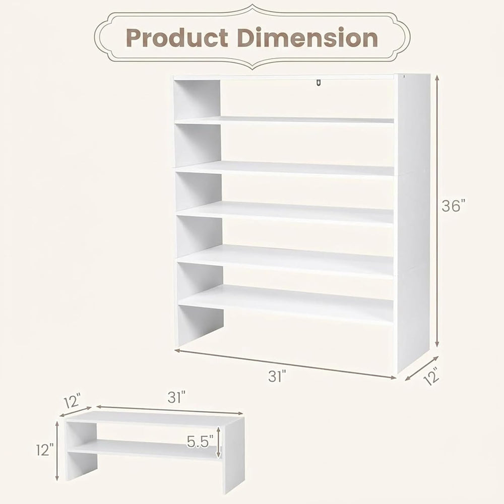 POWERSTONE 6-Tier Stackable Shoe Rack, 3-in-1 Shoe Shelves, (2, White)
