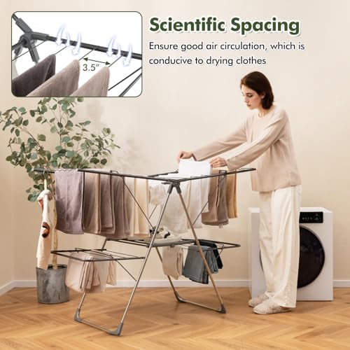 Tangkula 2-Tier Freestanding Foldable Clothes Drying Rack, No Assembly