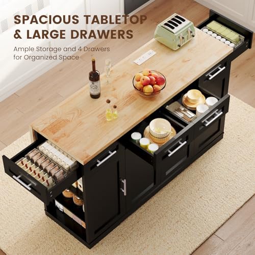 Dripex 53'' Rolling Kitchen Island with Power Outlet, Drop Leaf &...