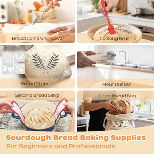 Sourdough Starter Kit with Banneton Bread Proofing Basket & Baking Supplies