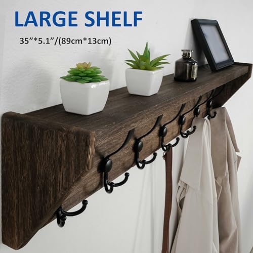 WEBI Coat Rack Wall Mount with Shelf,35" Long Wall Shelf with Hooks Unde...