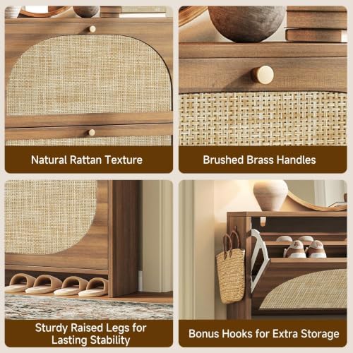 Nicetree Rattan Arched Accent Shoe Storage Cabinet - Freestanding Ultra Slim ...