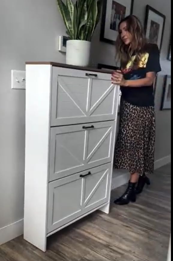 Nicetree Shoe Cabinet, 3 Flip Drawers & Adjustable Shelves, Ultra Slim Fr...