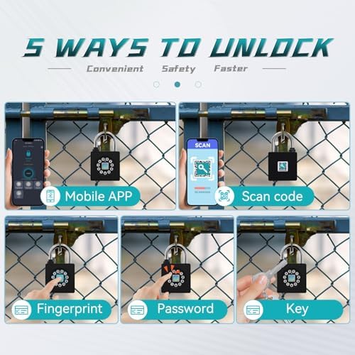 SFW Fingerprint Padlock with Key,Heavy Duty Combination Lock Locker,Water Res...