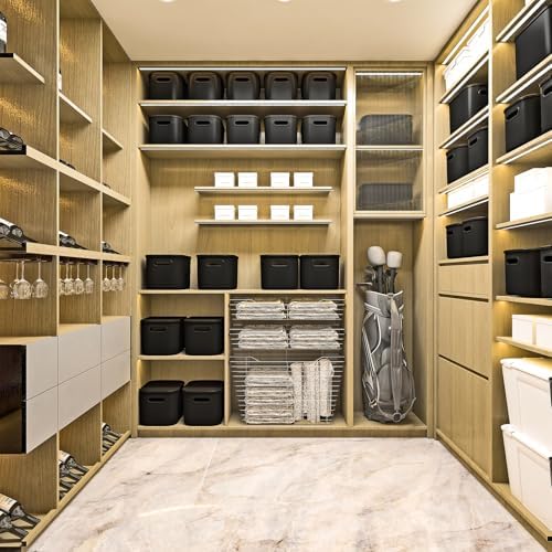 ORGIDOL 8 Pack Black Storage Bins with Lids Stackable Storage Container for O...