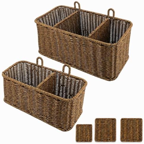 AceList Hanging Wall Basket with Removable Dividers, Set of 2 Woven Storage B...