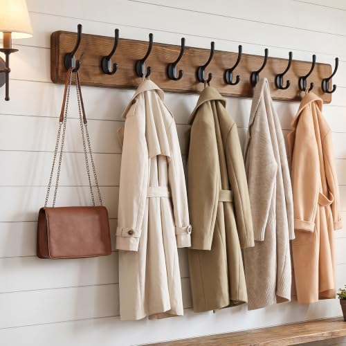 WEBI Rustic Coat Rack Wall Mount,10 Hooks,38 9/16" Long Coat Hooks Wall ...