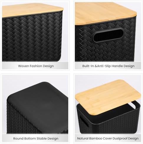 Ohmlove 4 Pack Storage Bins with Bamboo Lids,Stackable Box for Organization