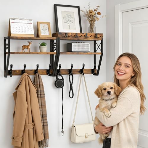 Upgraded 3-Tier Large Coat Rack Wall Mount with Shelf