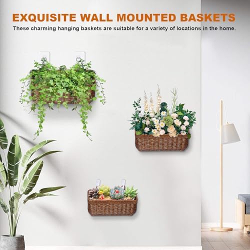 Wicker Wall Baskets Set of 2, Decorative Hanging Organizer for Kitchen, Livin...