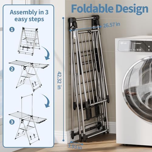 APEXCHASER Clothes Drying Rack with High Hanger, 3-Level Drying Racks