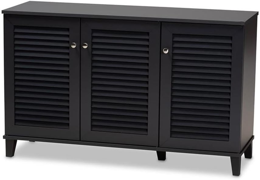 BOWERY HILL Contemporary Wood 8-Shelf Shoe Cabinet, Dark Gray Finish, Solid a...