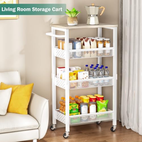 Vivihomety 4-Tier Laundry Utility Rolling Storage Cart with Wheels, Metal