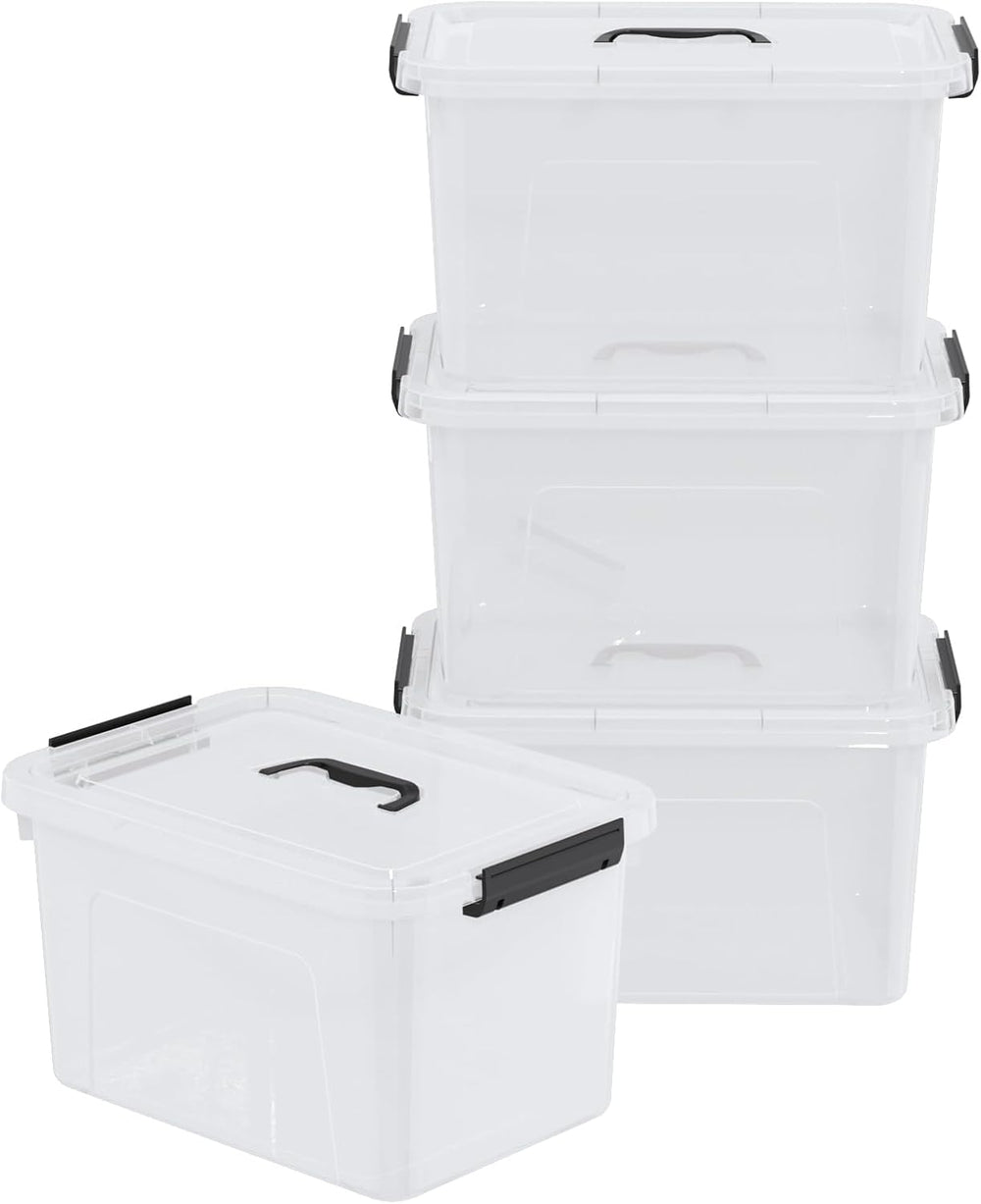 Plastic Storage Boxes with Lids, 4-Pack 18L Clear Latching Bins