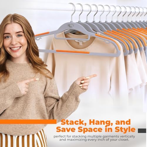 Plastic Hangers 50 Pack, Cascading Slim Space Saving Clothing Hangers with 36...