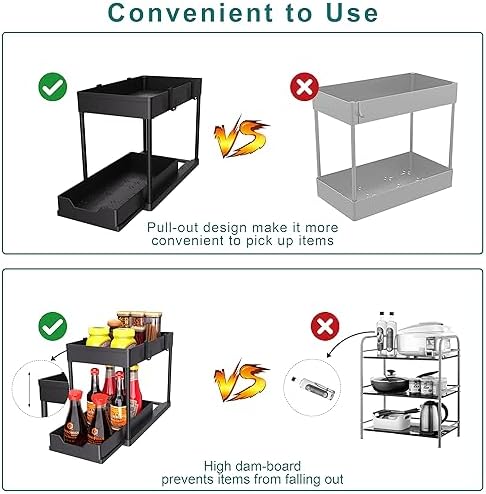 DEKAVA Under Sink Organizer 2 Pack, Bathroom Cabinet Organizer, 2 Tier Slidin...