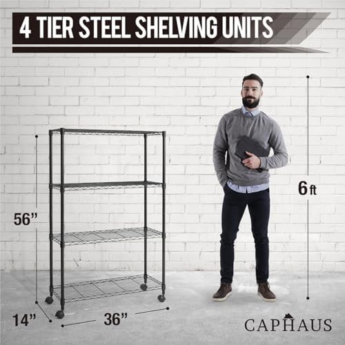 CAPHAUS NSF Black Adjustable Shelf Wire Shelving Unit w/Liner, Basement Stora...