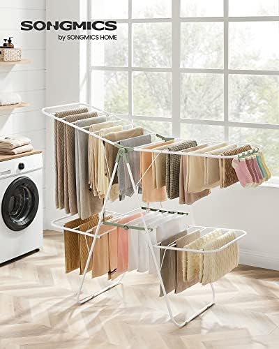 SONGMICS Clothes Drying Rack, Foldable 2-Level Stee Laundry Drying Rack