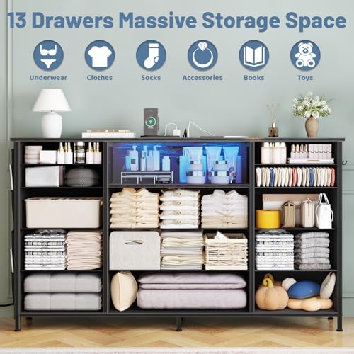 HCHQHS Dresser for Bedroom with 13 Drawers, 47 Inch Fabric Dresser