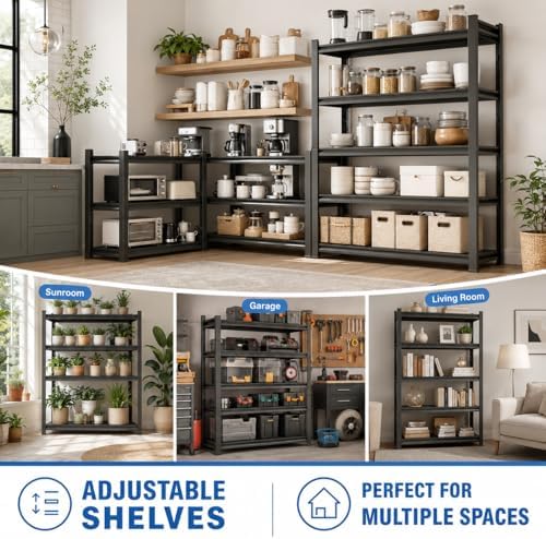 Heavy Duty Garage Shelving, 5 Tier Storage Shelves, 2500 LBS Adjustable Indus...