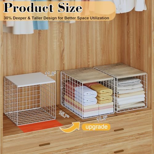 Hencawima Extra-Deep 4 Pack Closet Shelf Organizer with Wooden Top, Stackable...