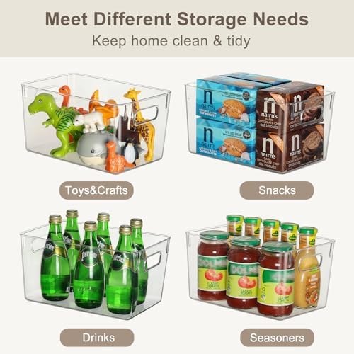 Qilinba Clear Storage Bins 8 Pack for Pantry Organizers, 4 Large Plastic Pant...