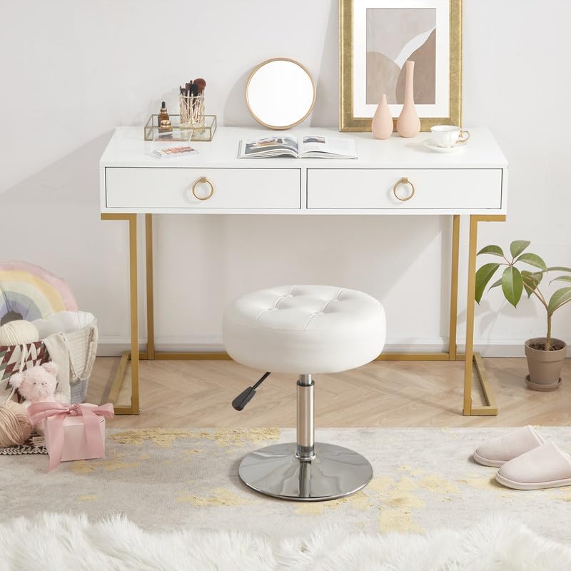 Gitrah White Vanity Stool Chair Swivel Adjustable Comfortable Makeup Stool