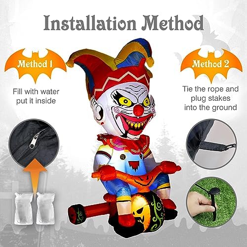 WBHome 5 Ft Halloween Inflatable Outdoor Clown Bicycle Decorations, Day of Th...